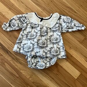 Janie and Jack Toile Black and White Floral Baby Dress with Bloomers 6-12m